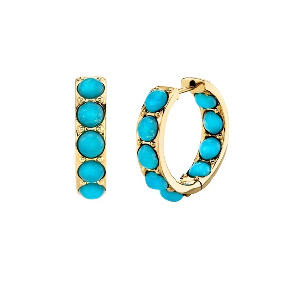 Addilyn Gold & Turquoise Beaded Hoop Earrings - Picture 4 of 7